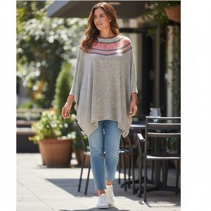 THML Oversized Fair Isle Patterned Top w/ Faux Leather Neck Trim Size Small